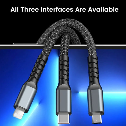 3-i-1 USB-kabel – 100W Snabbladdning för iPhone, Android & USB-C