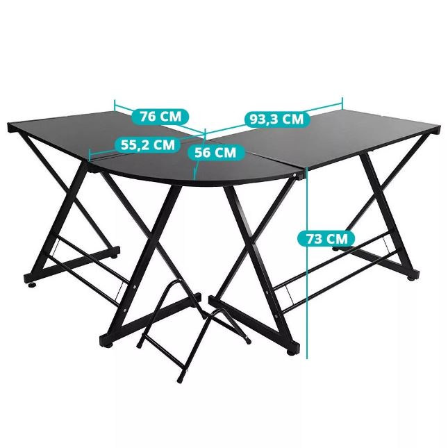 L-format Hörnskrivbord Svart – Gaming & Hemmakontor med Metallram och Stor Arbetsyta