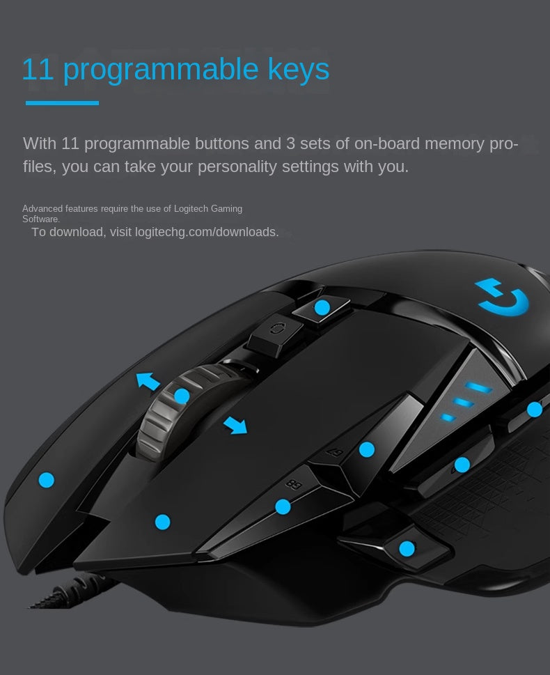 Logitech G502 Hero Gamingmus – Svart, RGB, 11 Knappar, USB-kabel – Master Edition