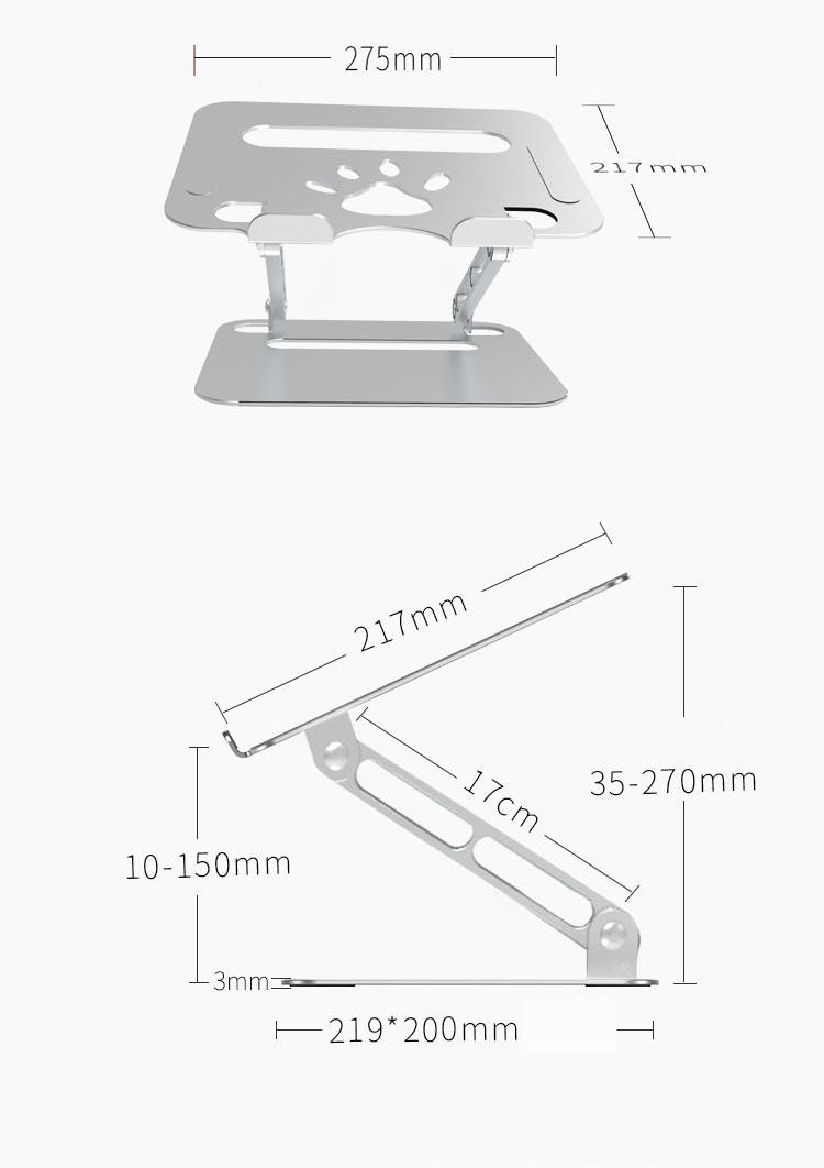 Hopfällbart Laptopställ – Aluminium, Kylande, Portabel – Silver