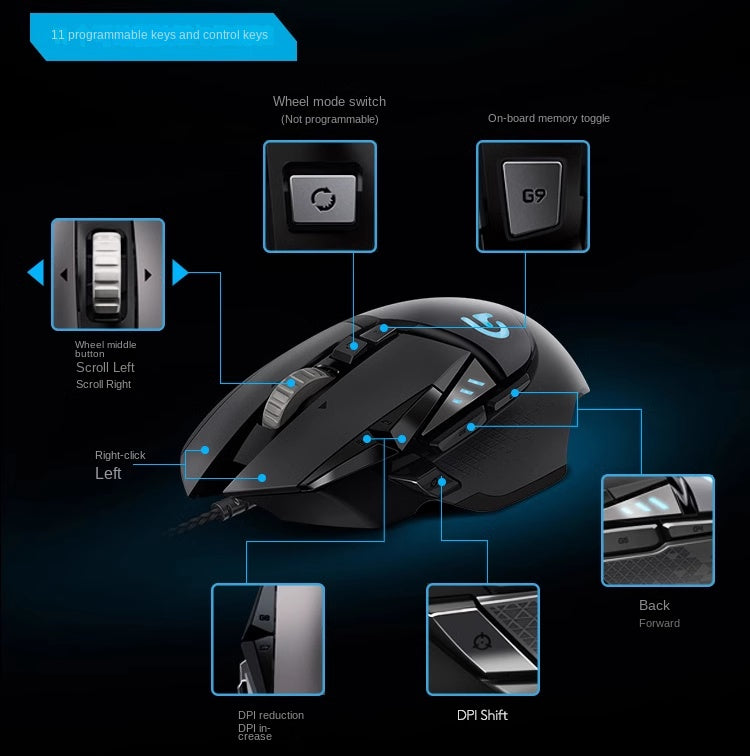 Logitech G502 Hero Gamingmus – Svart, RGB, 11 Knappar, USB-kabel – Master Edition